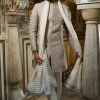 Silver Geometric Sherwani Set