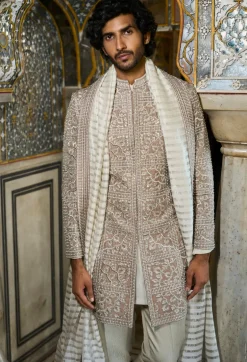 Silver Geometric Sherwani Set