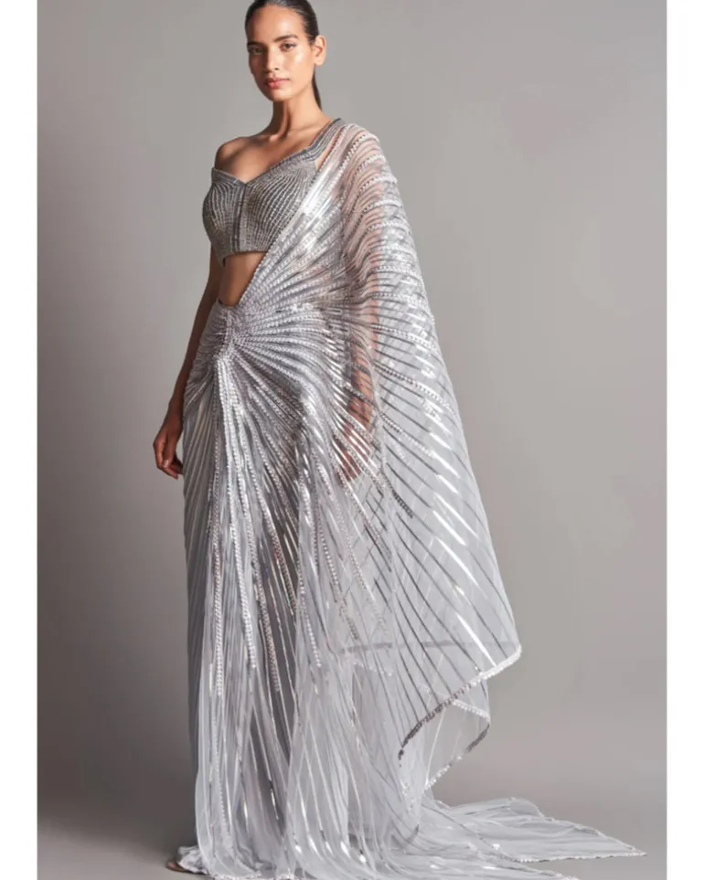 Silver Metallic Winged Sari