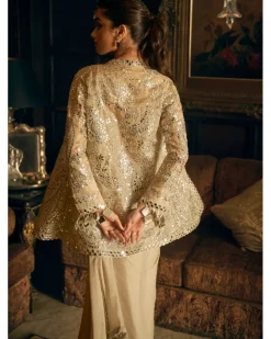 Silver Mirror Work Stitched Sari Set