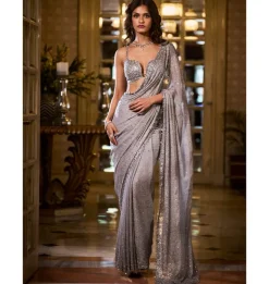 Silver Shimmer Georgette Sari