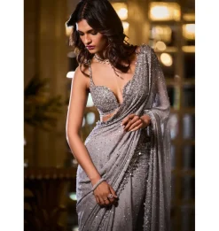 Silver Shimmer Georgette Sari