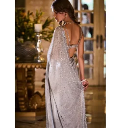 Silver Shimmer Georgette Sari