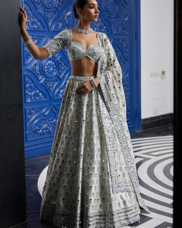Silver Shimmer Organza Lehenga Set