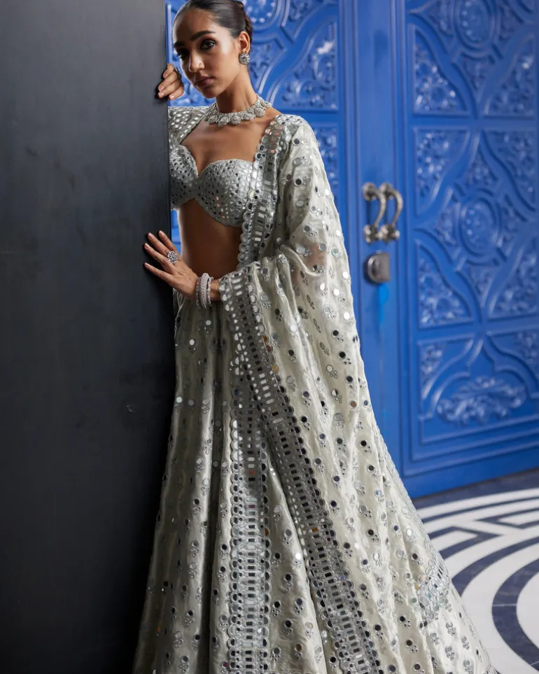 Silver Shimmer Organza Lehenga Set
