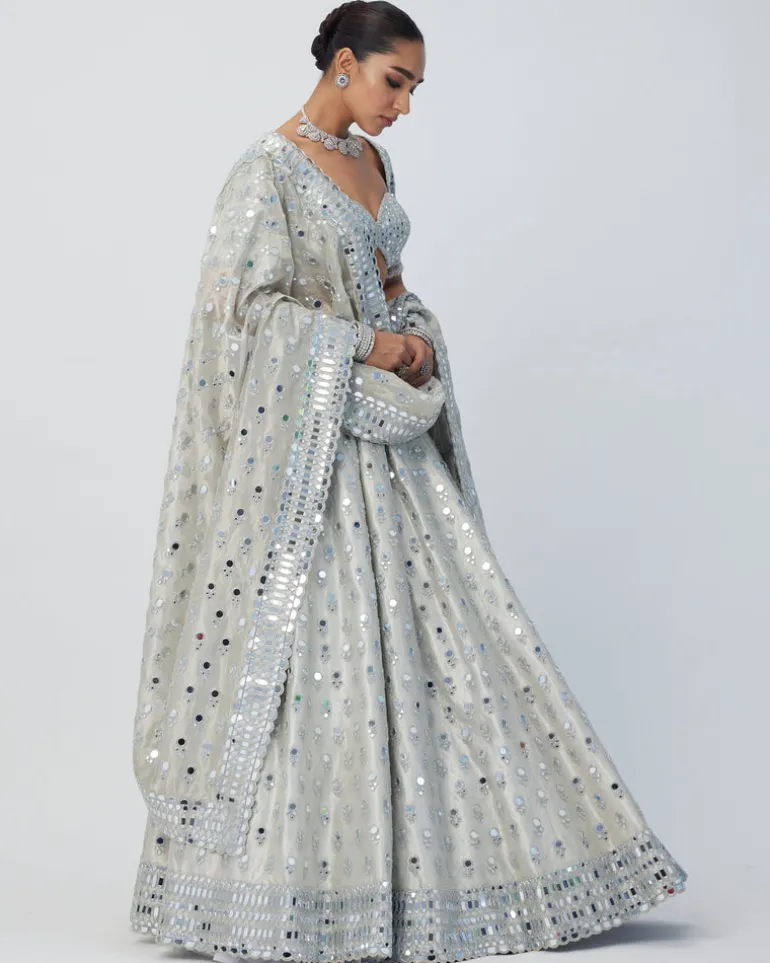 Silver Shimmer Organza Lehenga Set