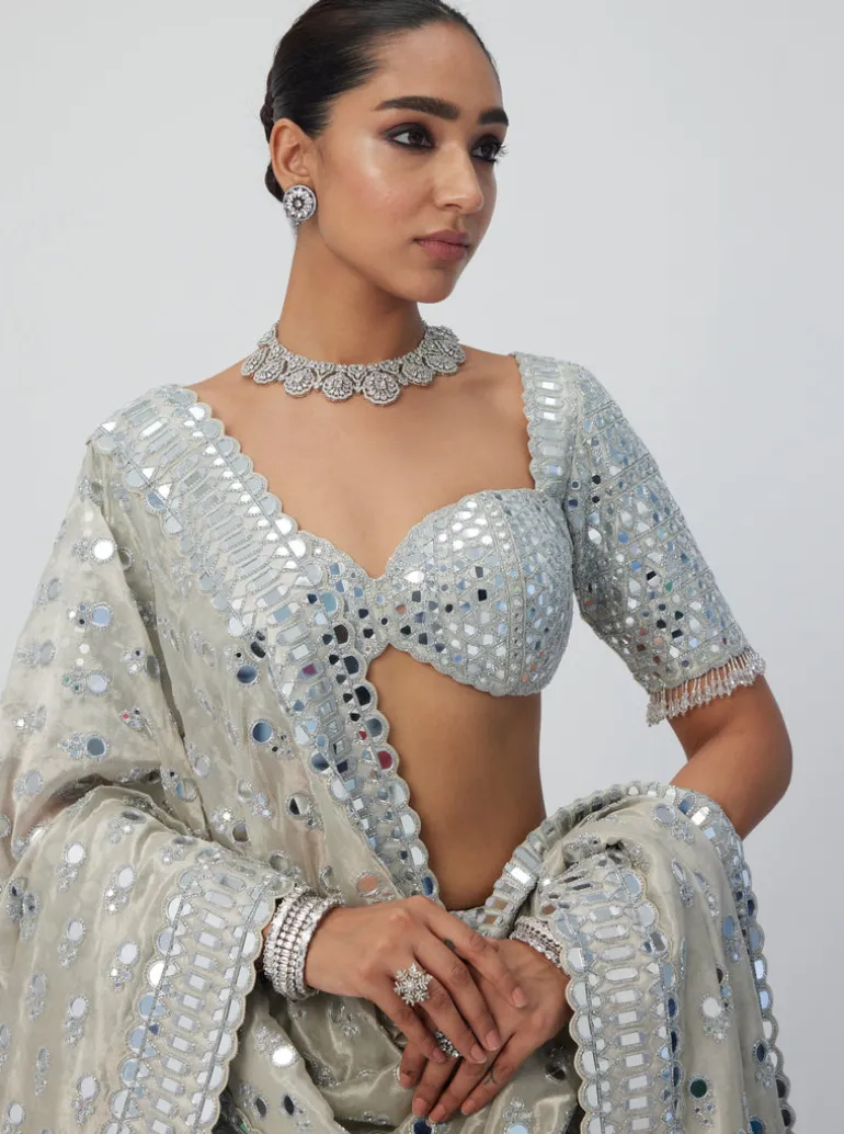 Silver Shimmer Organza Lehenga Set