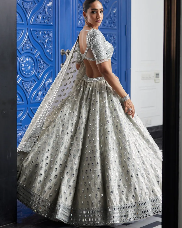 Silver Shimmer Organza Lehenga Set