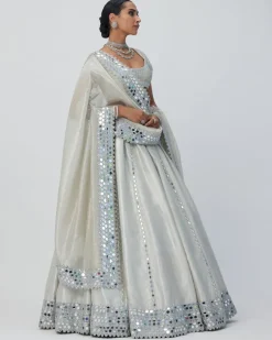 Silver Shimmer Organza Linear Lehenga Set