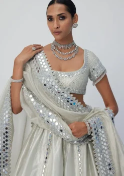 Silver Shimmer Organza Linear Lehenga Set