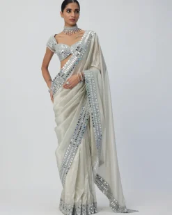 Silver Shimmer Organza Sari Set