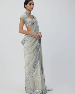 Silver Shimmer Organza Sari Set