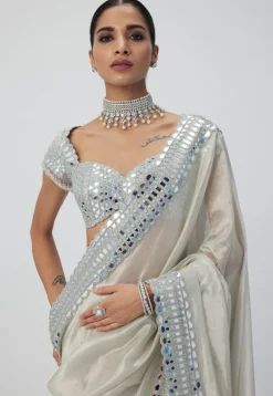 Silver Shimmer Organza Sari Set