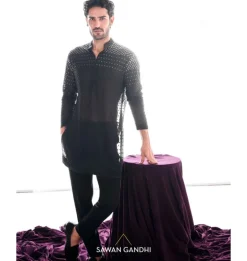 Silver To Black Ombre Kurta Set