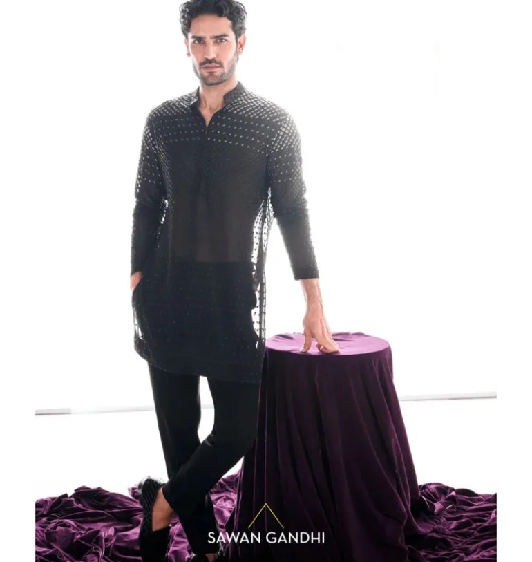 Silver To Black Ombre Kurta Set