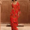 Sindoori Pine Print Sari With Embroidered Blouse Set