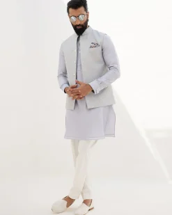 Sky Blue Banarasi Scallop Kurta Set