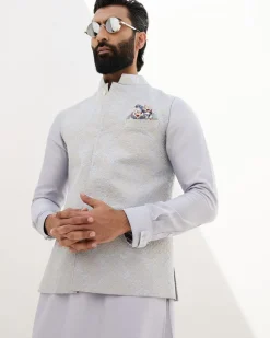 Sky Blue Banarasi Scallop Kurta Set