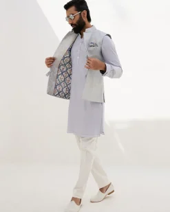 Sky Blue Banarasi Scallop Kurta Set
