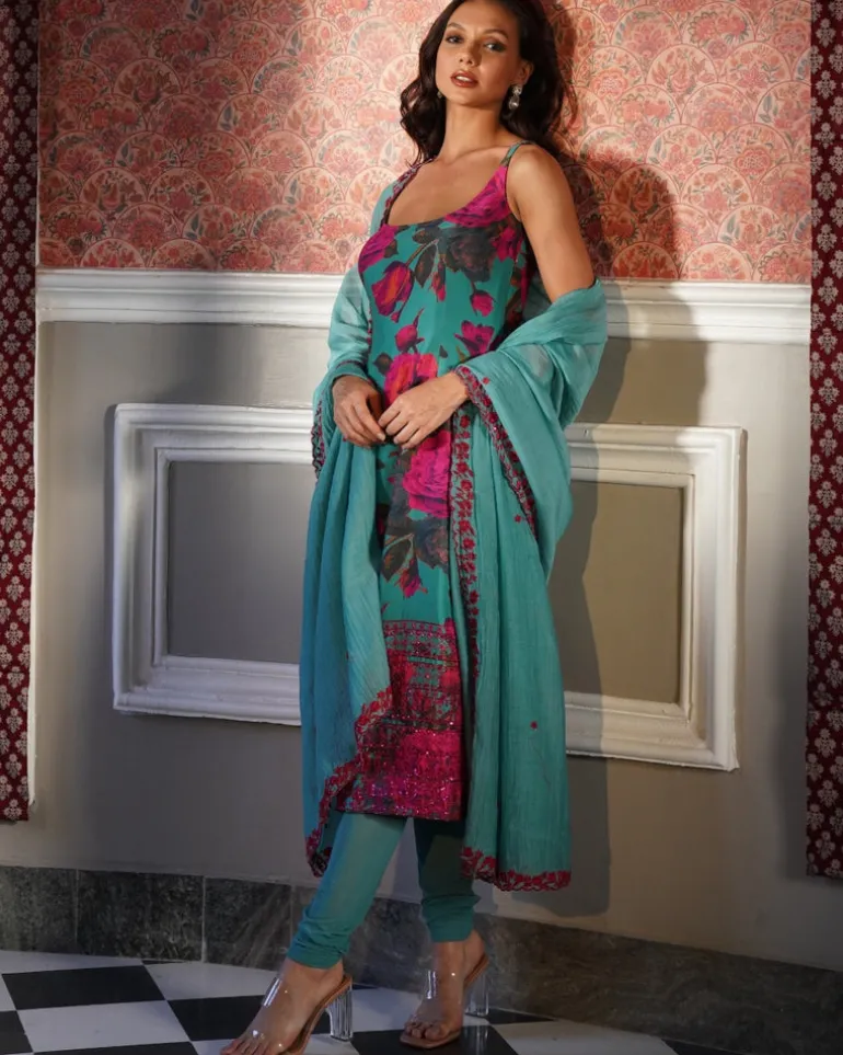 Sky Blue Floral Kurti Set