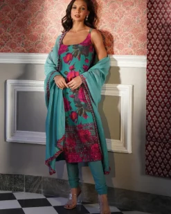 Sky Blue Floral Kurti Set