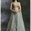 Sky Blue Organza Lehenga With White Thread work