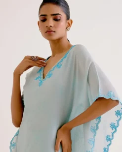 Sky Blue Silk Chanderi Dori Embroidered Kaftan Set