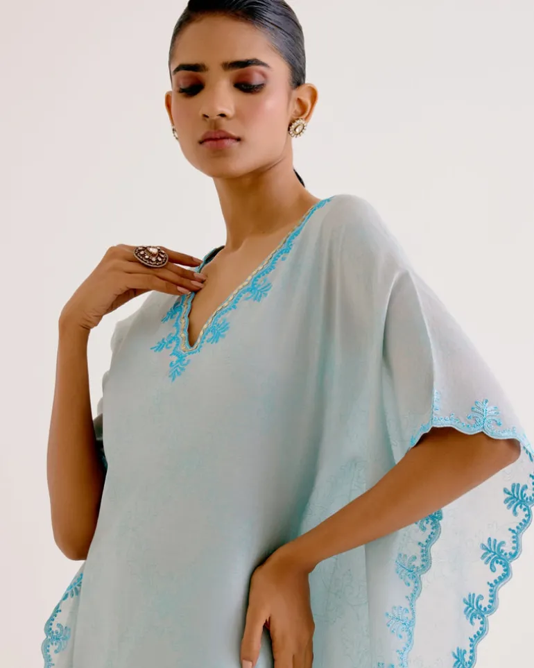 Sky Blue Silk Chanderi Dori Embroidered Kaftan Set