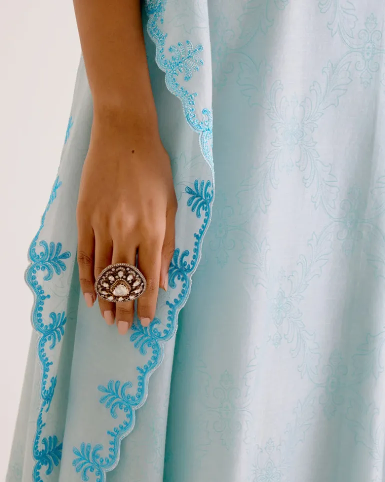 Sky Blue Silk Chanderi Dori Embroidered Kaftan Set