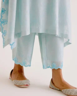 Sky Blue Silk Chanderi Dori Embroidered Kaftan Set