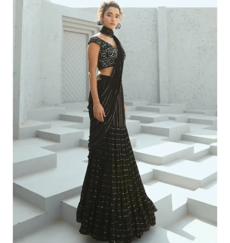 Sky Pre-Drape Sari Set
