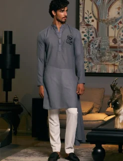 Slate Blended Asymmetric Goe Dragon Kurta Set