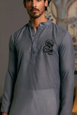 Slate Blended Asymmetric Goe Dragon Kurta Set