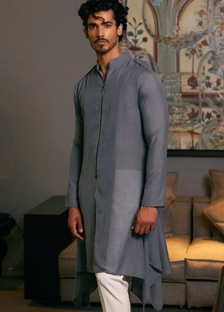 Slate Grey Goe Drape Kurta Set