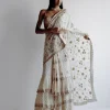 Solid Coconut Embroidered Ruffle Sari Set