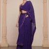 Solid Purple Heavy Tiered Ruffle Sari Set