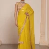 Solid Yellow Heavy Tiered Ruffle Sari Set