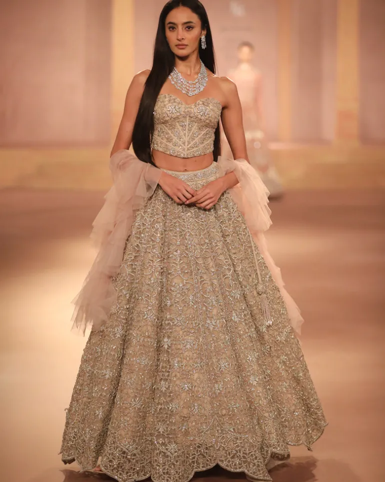 Sonale Beige Gold Lehenga Set