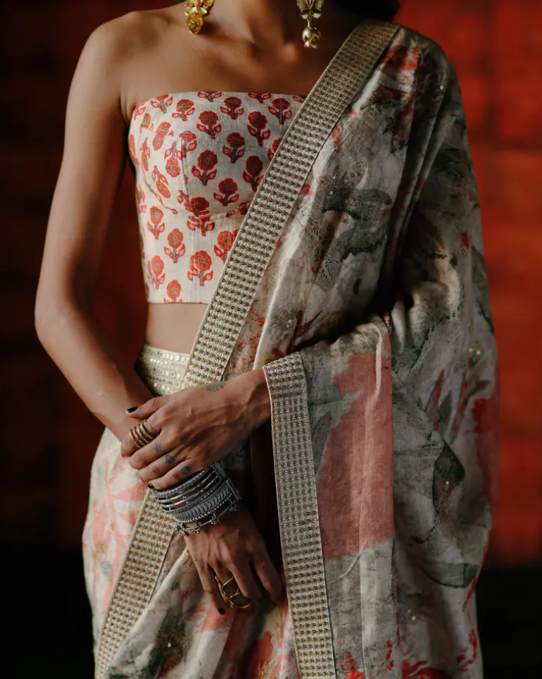 Sonali Pearl Pre Draped Sari Set