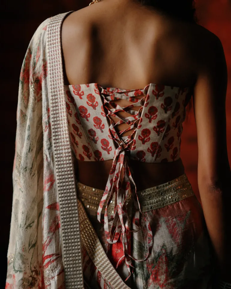 Sonali Pearl Pre Draped Sari Set