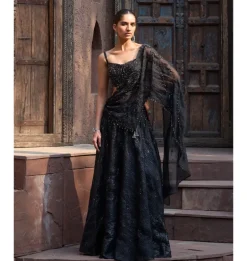 Starlit Charcoal Drape Lehenga Set