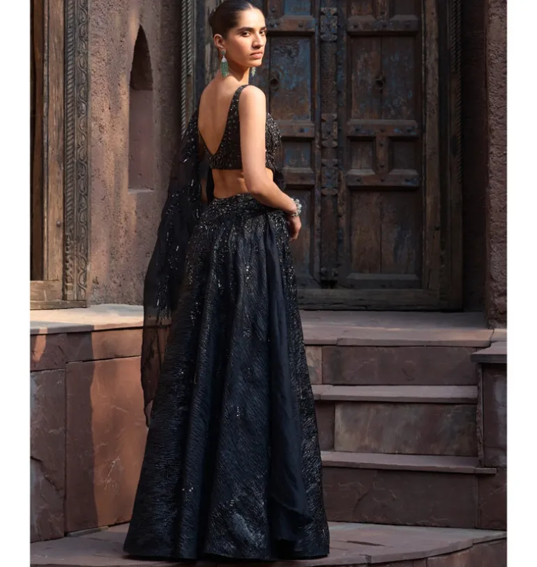 Starlit Charcoal Drape Lehenga Set