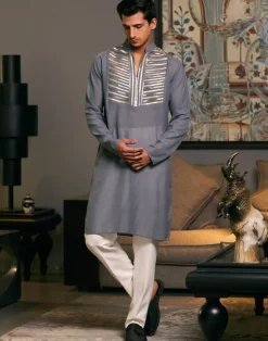 Steel Grey Goe Metallic Kurta Set