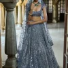 Steel Grey Mirror Work Lehenga Set