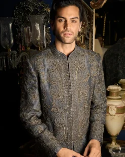 Steel Grey Sherwani Set