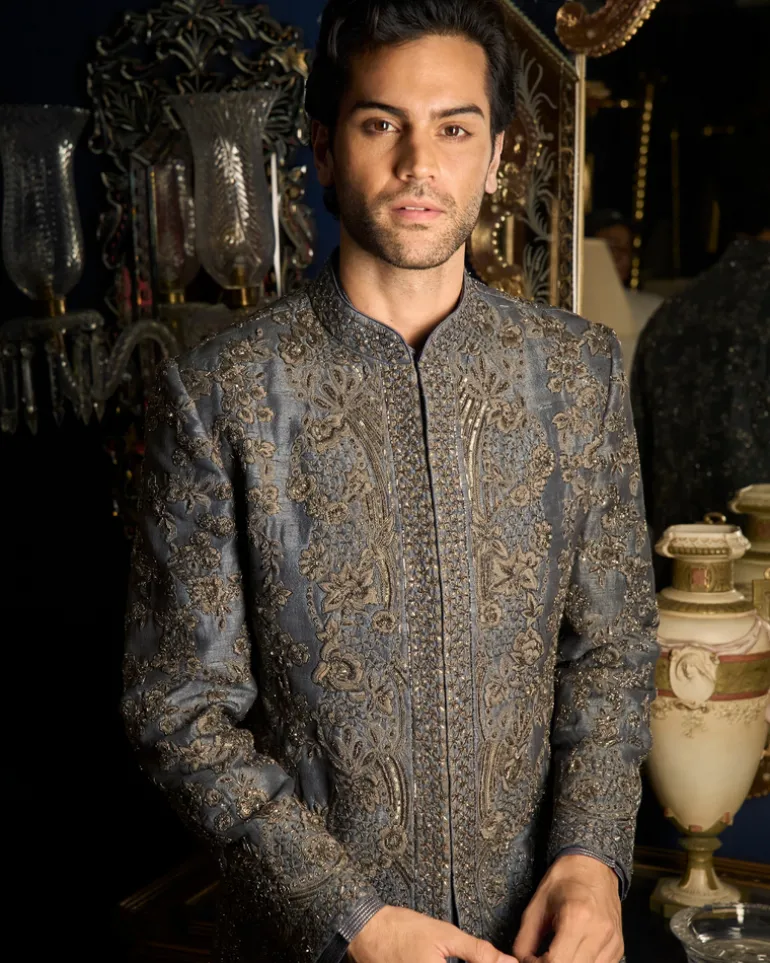 Steel Grey Sherwani Set