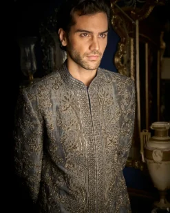 Steel Grey Sherwani Set
