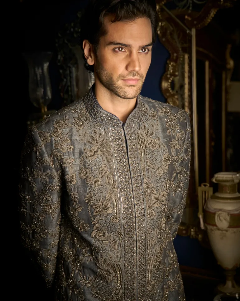 Steel Grey Sherwani Set