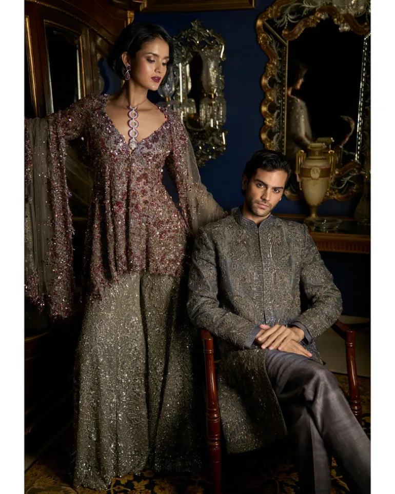 Steel Grey Sherwani Set