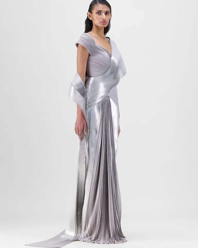 Steel Strata Micro Pleated Sari Set